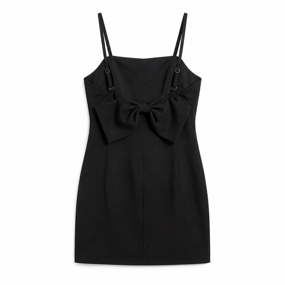 Windsor Black Bow Back Mini Dress Square Neck Bodycon NWT Medium LBD Party